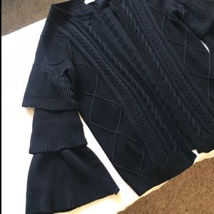 THML Ruffle Sleeve Cable Knit Cardigan Size S